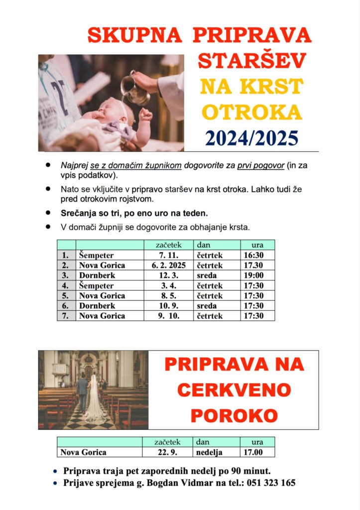 Priprava na krst in cerkveno poroko